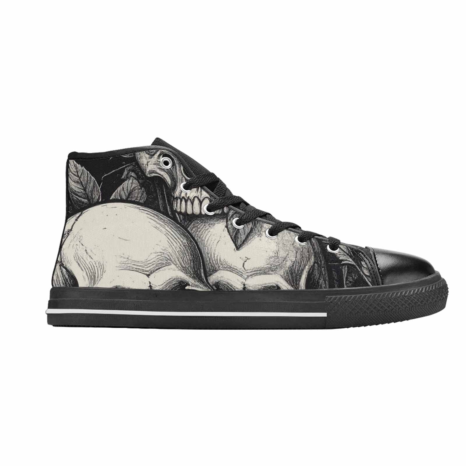 WOMEN'S Skulls Roses Black Ink High Top Canvas Vivid Custom Sneakers