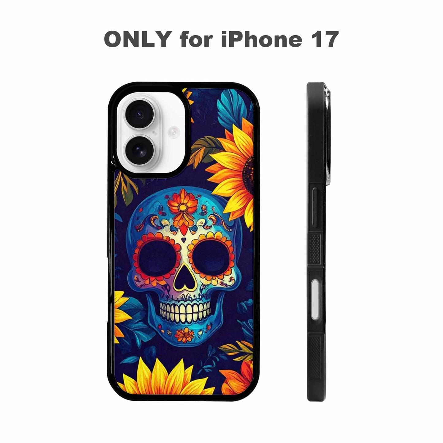 iPhone 17 Case — Sunflowers Skulls Art Seamless Gothic Skulls, Custom Art Phone Cover
