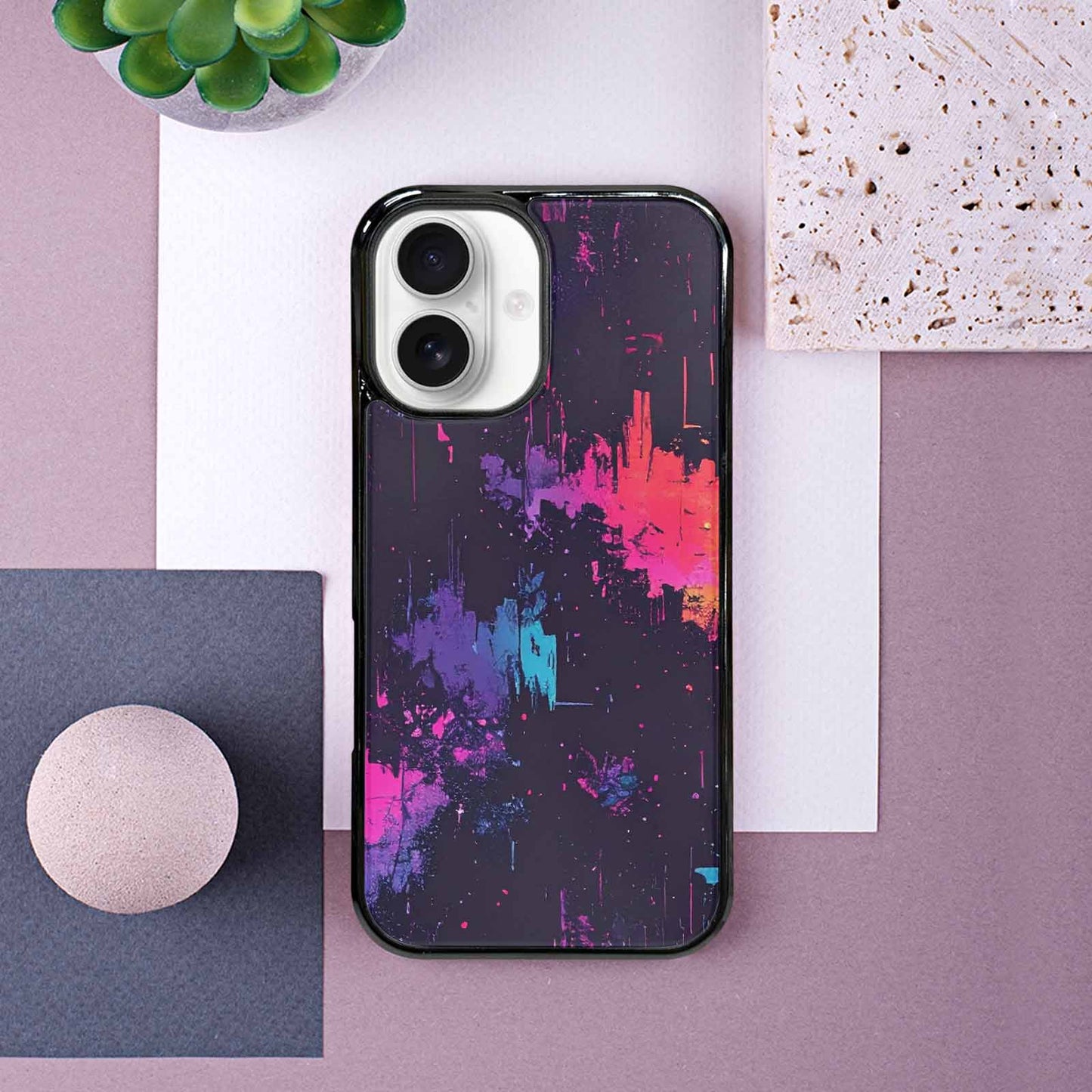 iPhone 16 Case — Glitch Dark Art Seamless Pattern Vibrant, Custom Printed Phone Case