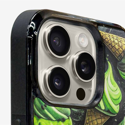 iPhone 16 Pro Case — Ice Cream Motif Black Green Ink, Customized Protective Case