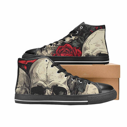 MEN'S Skulls Roses Bold Pen Ink High Top Canvas Grunge Custom Sneakers
