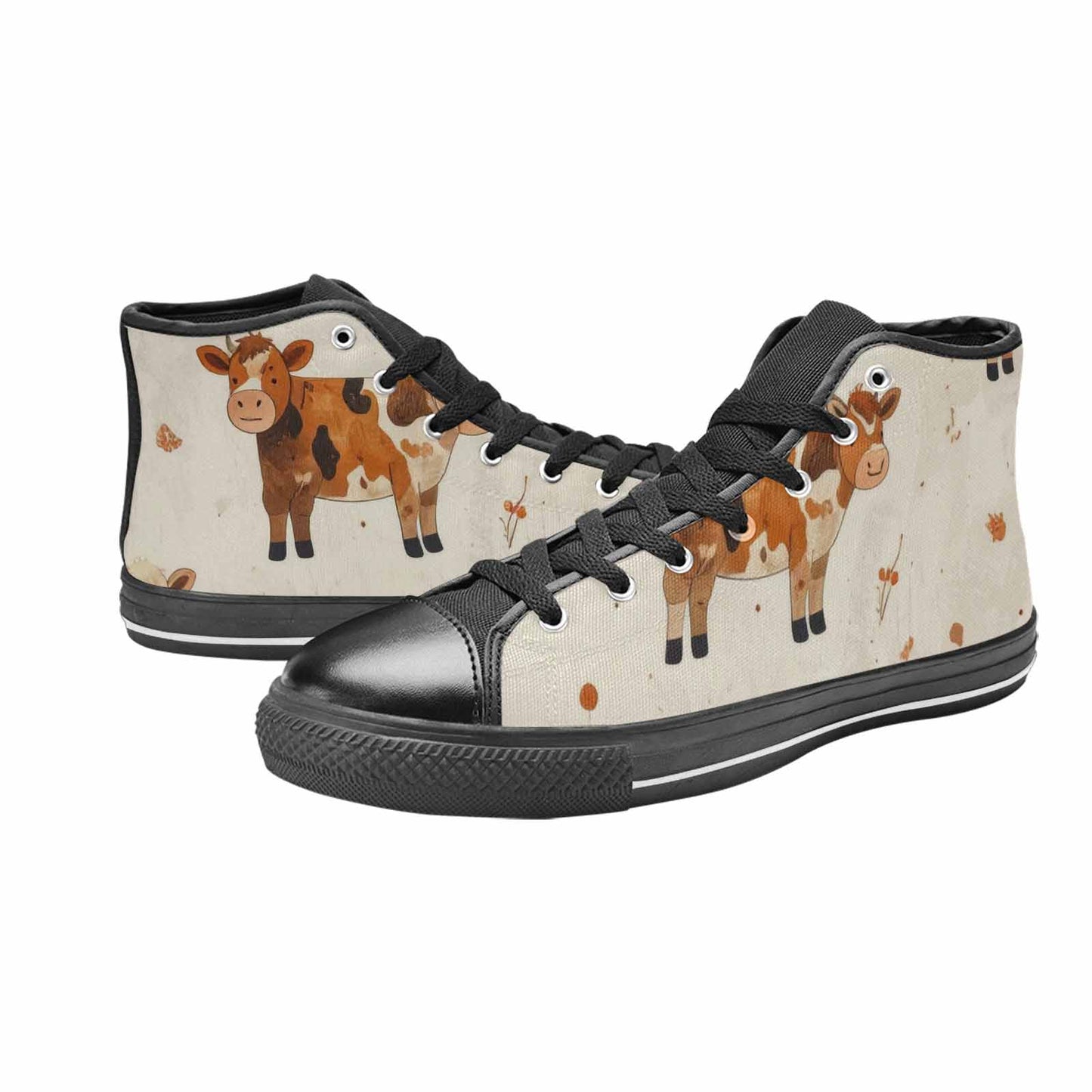 WOMEN'S Cow Animal Print High Top Canvas Surreal Sneakers