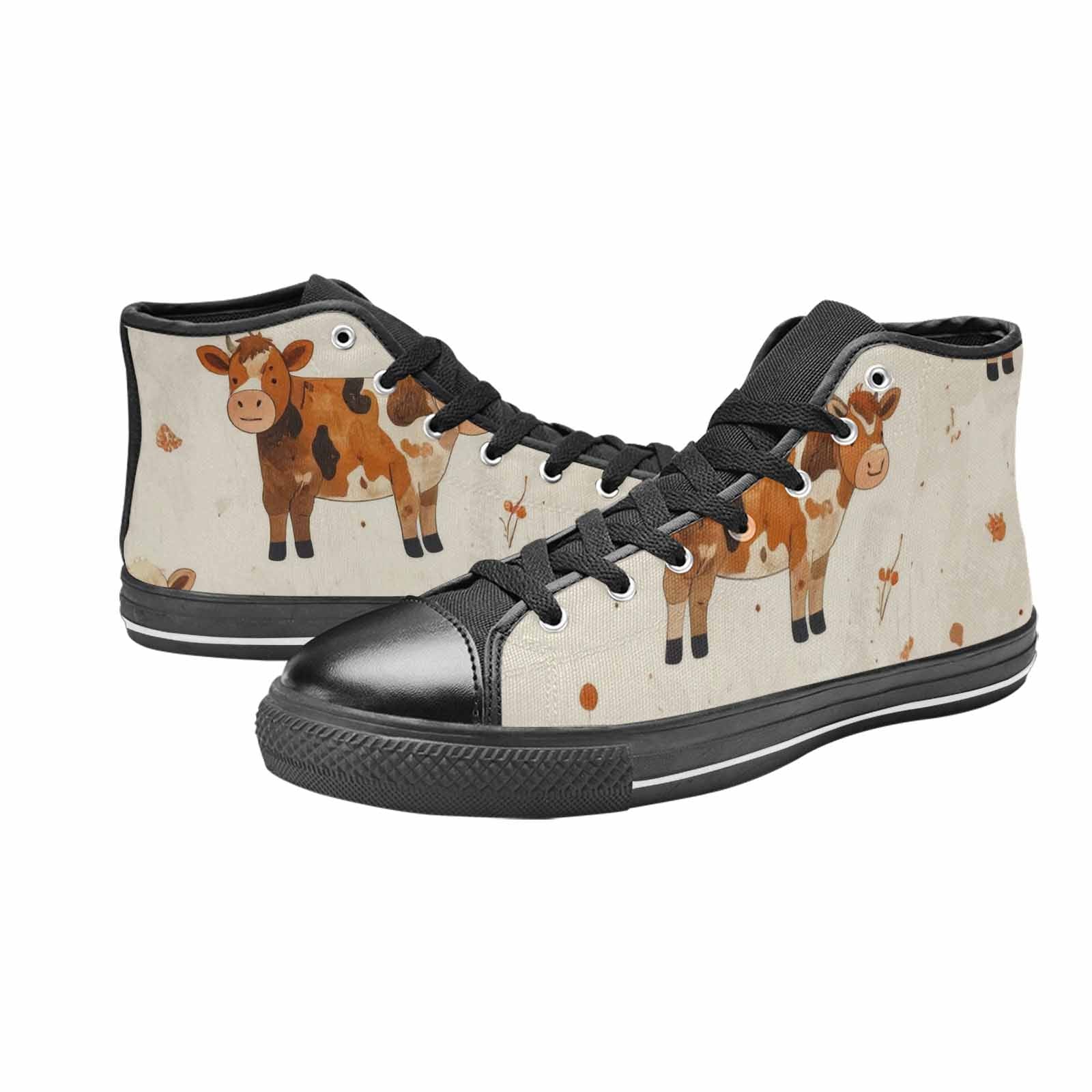 WOMEN'S Cow Animal Print High Top Canvas Surreal Sneakers