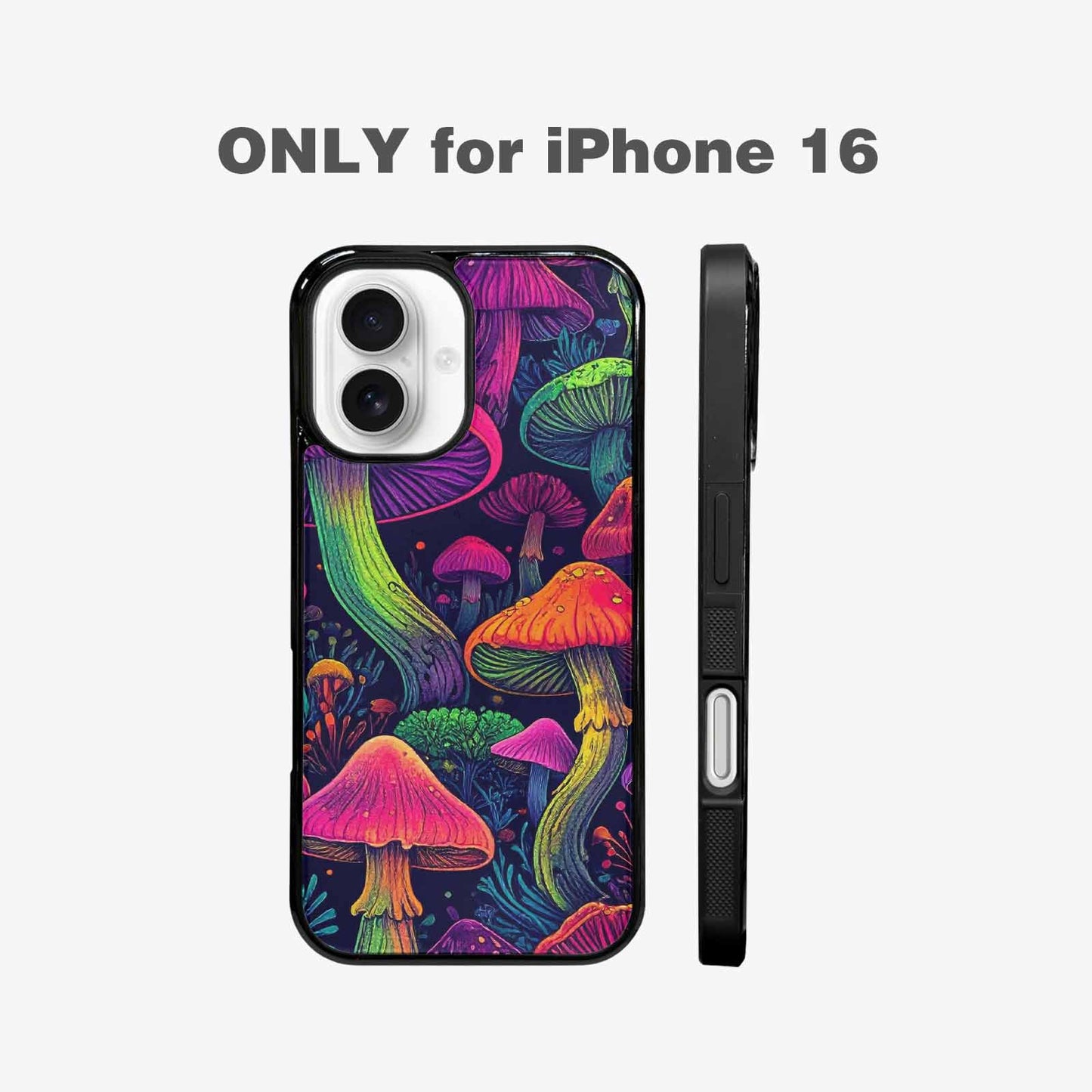 iPhone 16 Case — Mushroom Psychedelic Art Seamless Pattern Vibrant, Custom Art Phone Cover