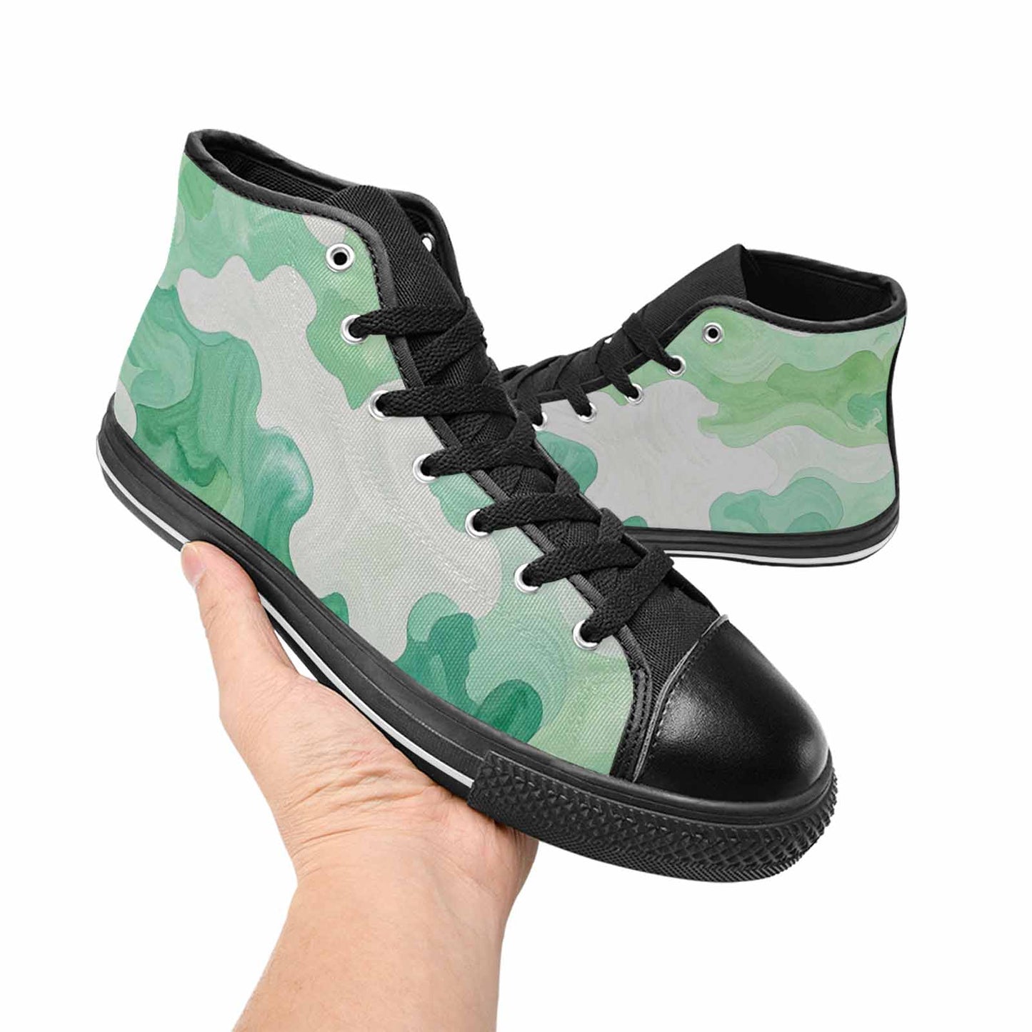 WOMEN'S Camo Mint Green White High Top Canvas Y2K Custom Sneakers
