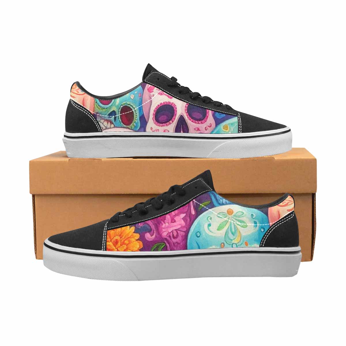 WOMEN'S Sugar Skulls Melting Sugar Lace-Up Canvas Kaleidoscope Sneakers
