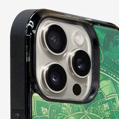 iPhone 16 Pro Max Case — Green Mandala Bohemian Print Edge To, Custom Designed Case Cover