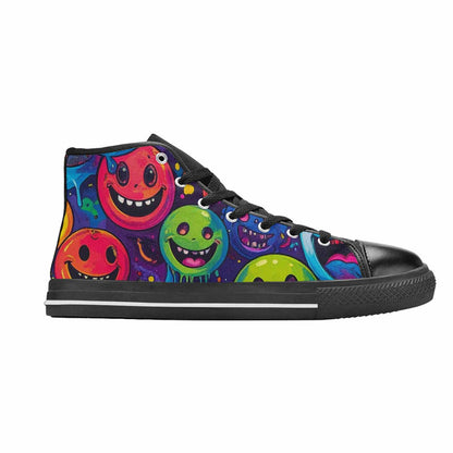 MEN'S Yellow Smiley Face High Top Canvas Surreal Custom Sneakers