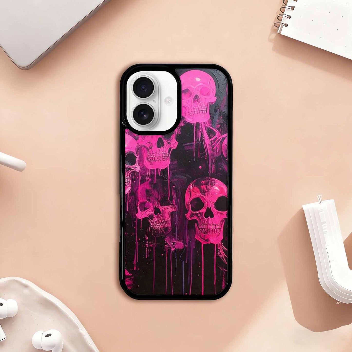 iPhone 17 Case — Skeletons Neon Pink Glowskelet Original Art, Custom Art Phone Cover