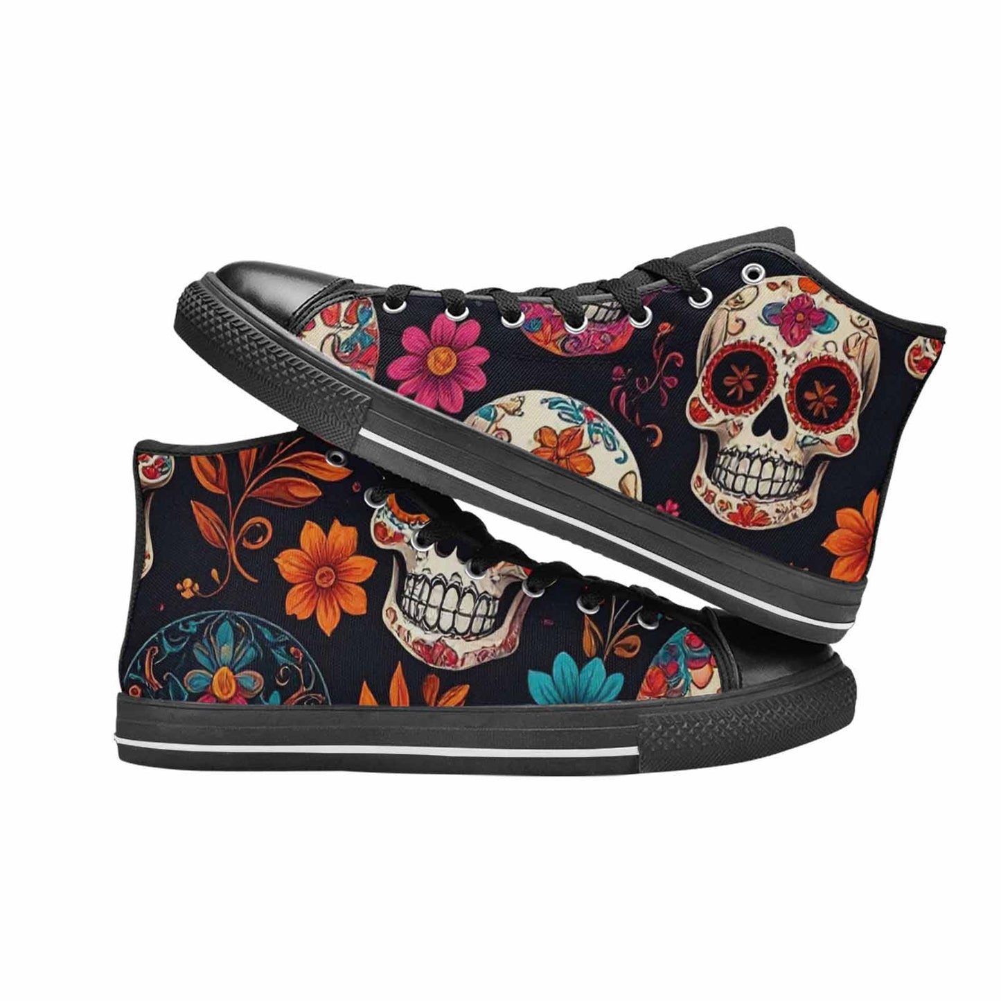 WOMEN'S Dia De Los Muertos Sugar Skull High Top Canvas Cottagecore Shoes