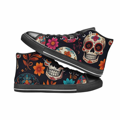 WOMEN'S Dia De Los Muertos Sugar Skull High Top Canvas Cottagecore Shoes