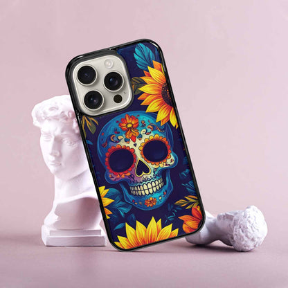 iPhone 16 Pro Case — Sunflower Skulls Print, Custom Art Phone Cover