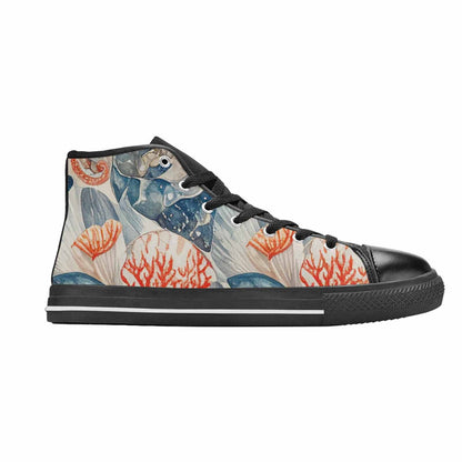 MEN'S Fish Scale Coral High Top Canvas Cottagecore Sneakers