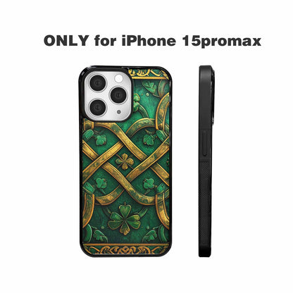 iPhone 15 Pro Max Case — Irish Celtic Knot Pattern Shamrocks Seamless, Custom Made Phone Cover