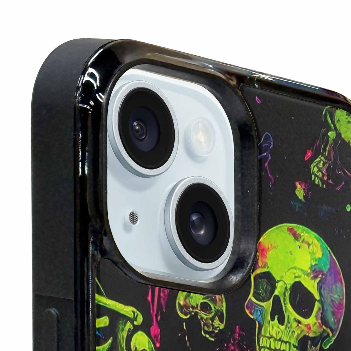 iPhone 15 Plus Case — Skeletons Neon Green Glow Skeletons Pattern, Custom Print Case Cover