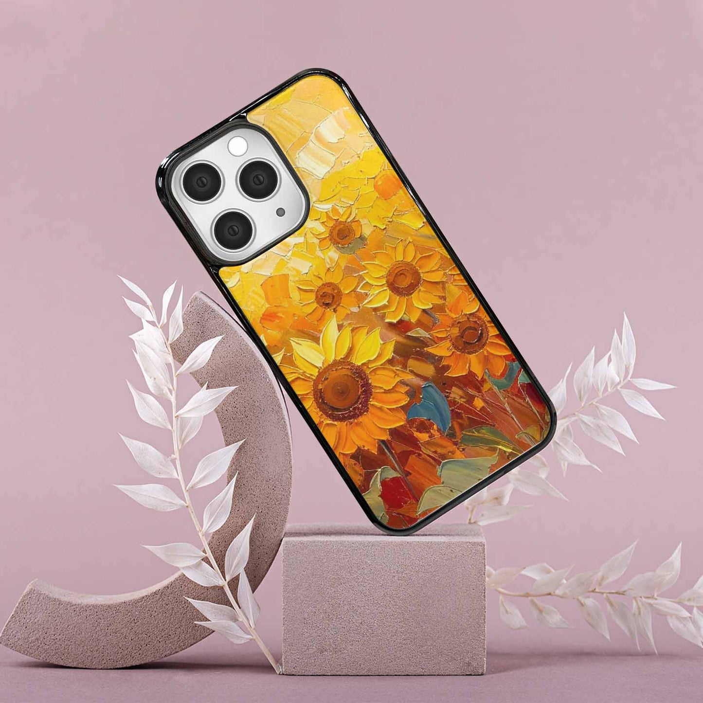 iPhone 15 Pro Max Case — Impressionist Sunflower Brushstroke Pattern Hundreds Of, Custom Designed Case Cover