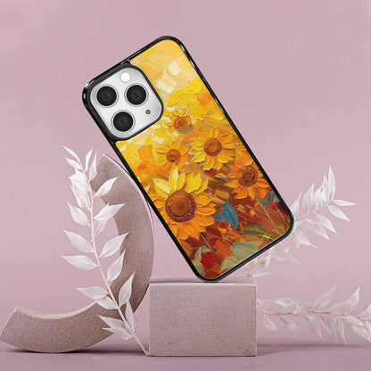 iPhone 15 Pro Max Case — Impressionist Sunflower Brushstroke Pattern Hundreds Of, Custom Designed Case Cover