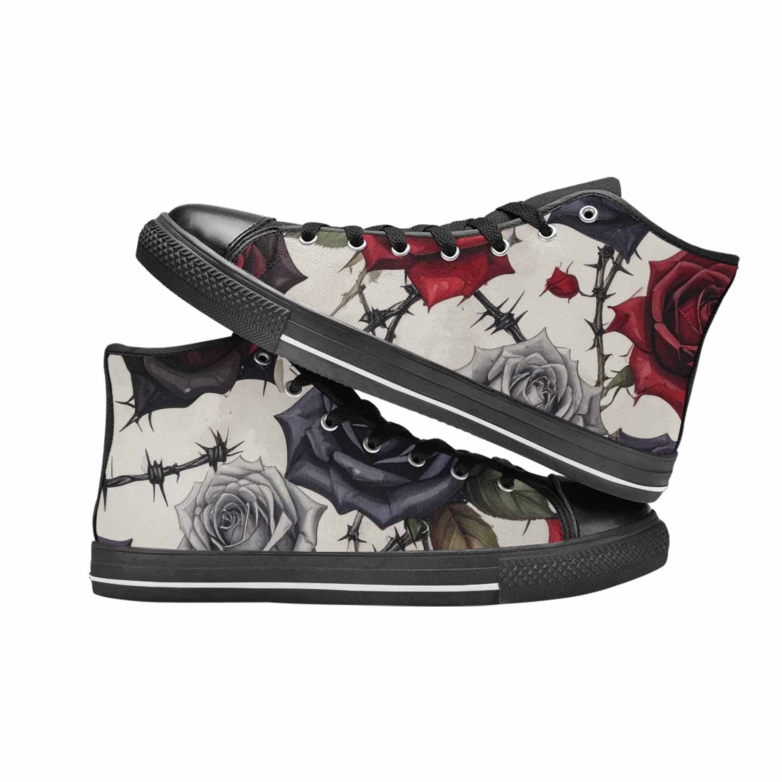 MEN'S Black Gothic Rose High Top Canvas Aesthetic Custom Sneakers