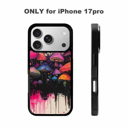 iPhone 17 Pro Case — Rainbow Drip Mushrooms Black Pink Original, Unique Phone Case Design