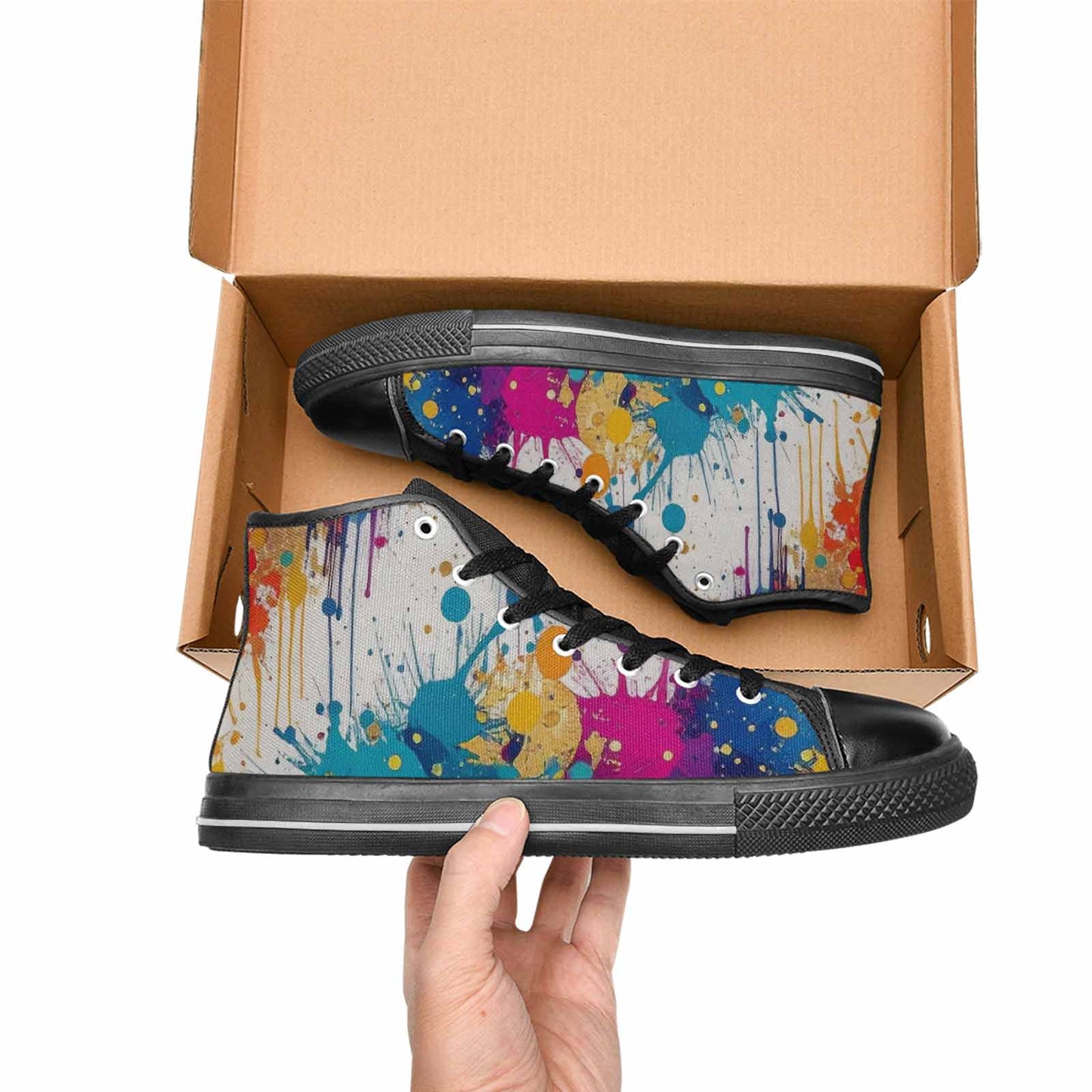 WOMEN'S Paint Splatter High Top Canvas Vibrant Chaos Shoes