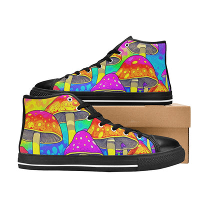 WOMEN'S Colorful Mushrooms Art Vibes High Top Canvas Grunge Sneakers
