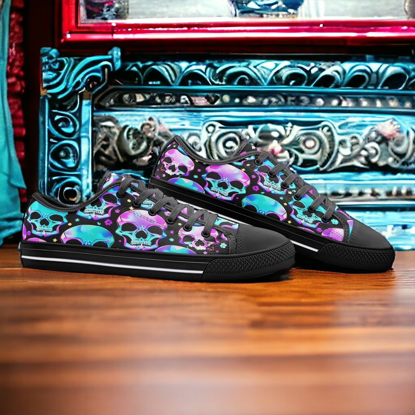 Peacock Navy Indigo Wearable Bold Art - Freaky Shoes | Custom Art Sneakers