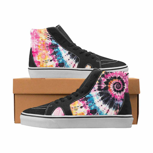 WOMEN'S Tie Dye Black & Pink Ink High Top Canvas Statement Vivid Custom Canvas Shoes