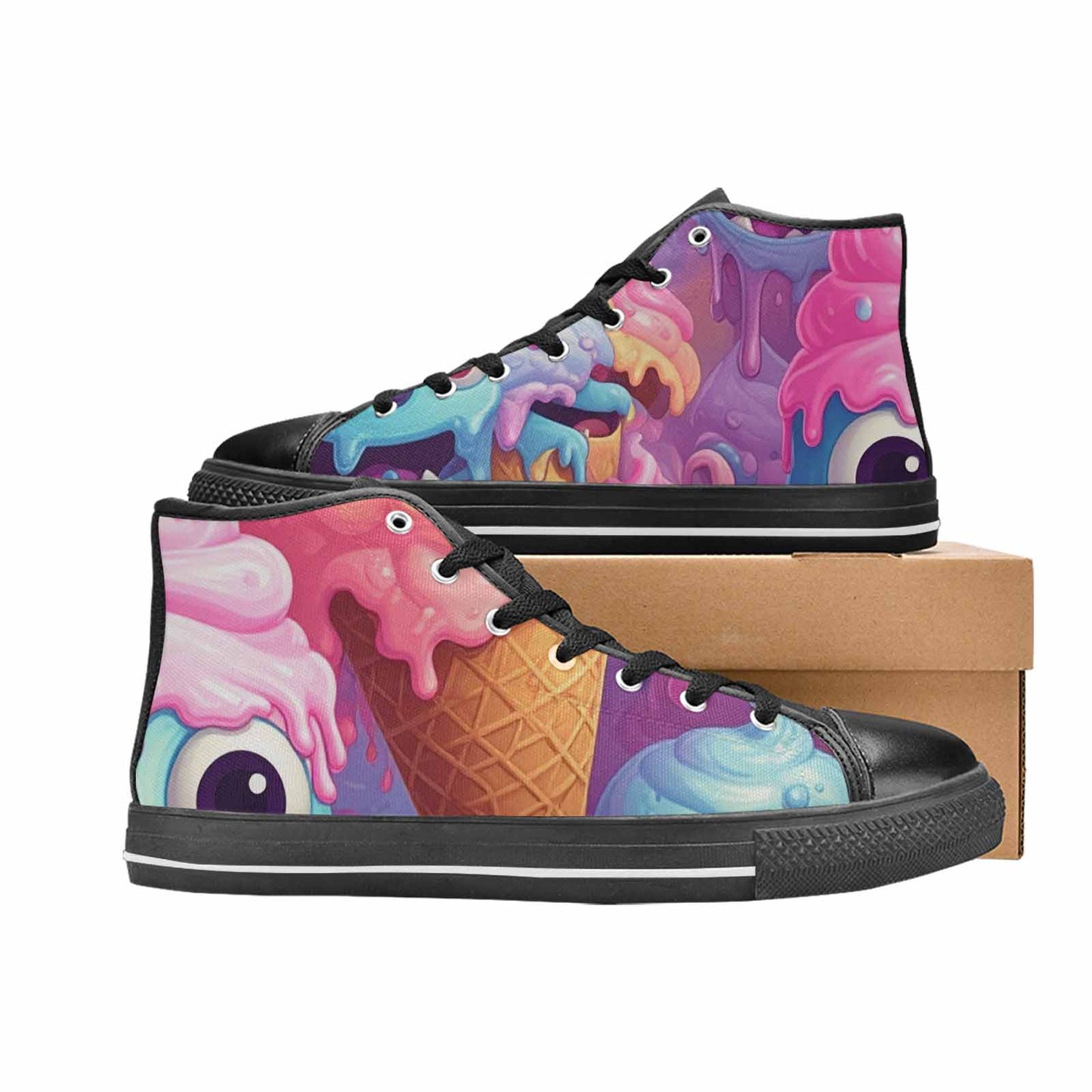 WOMEN'S Melting Icecream Cone Monster High Top Canvas Vibrant Chaos Shoes