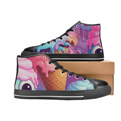 WOMEN'S Melting Icecream Cone Monster High Top Canvas Vibrant Chaos Shoes