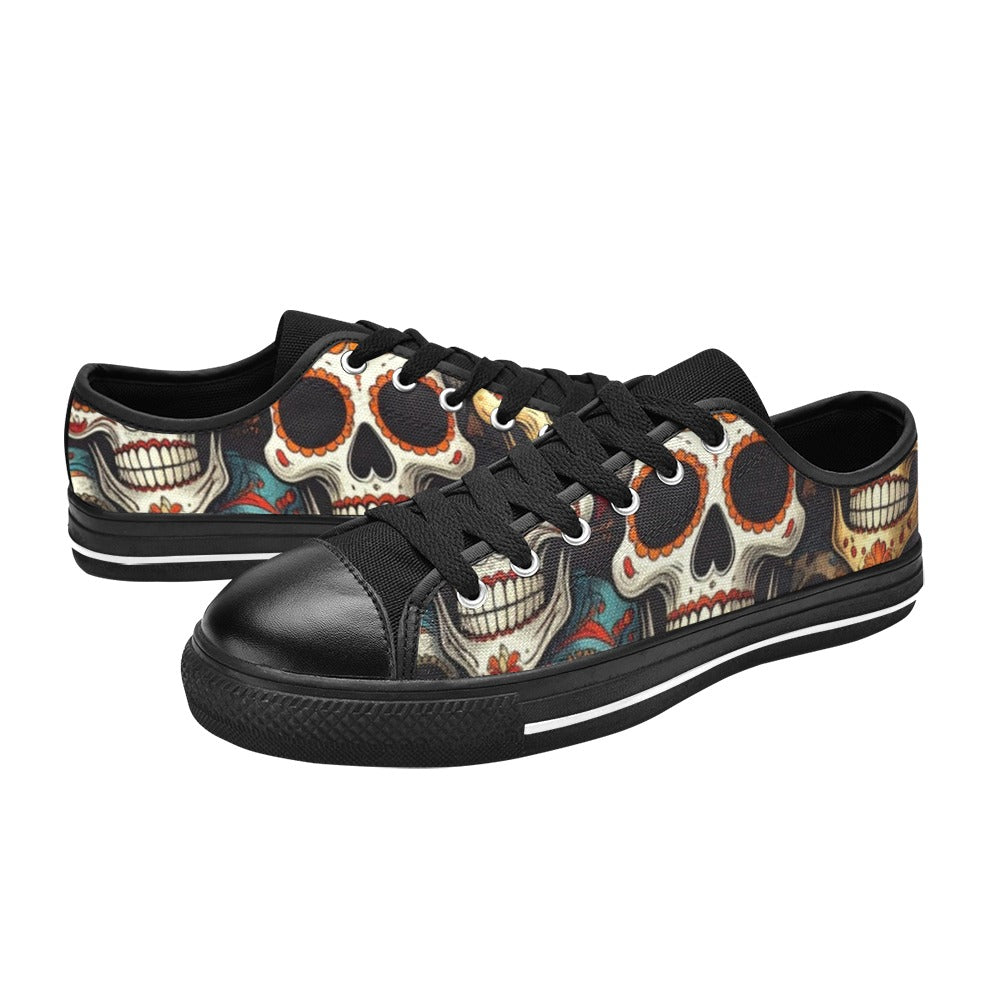 KIDS' Aggressive Comic Sugar Skull Low Top Canvas Dark Academia Sneakers