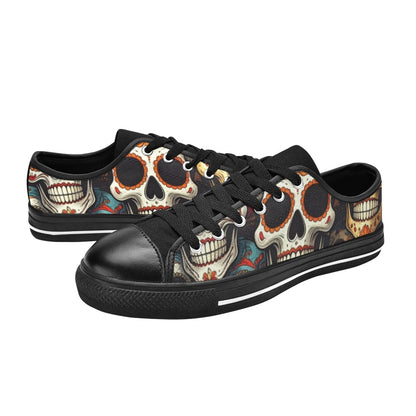 KIDS' Aggressive Comic Sugar Skull Low Top Canvas Dark Academia Sneakers