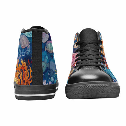 WOMEN'S Fish Scale Coral High Top Canvas Dark Academia Custom Shoes