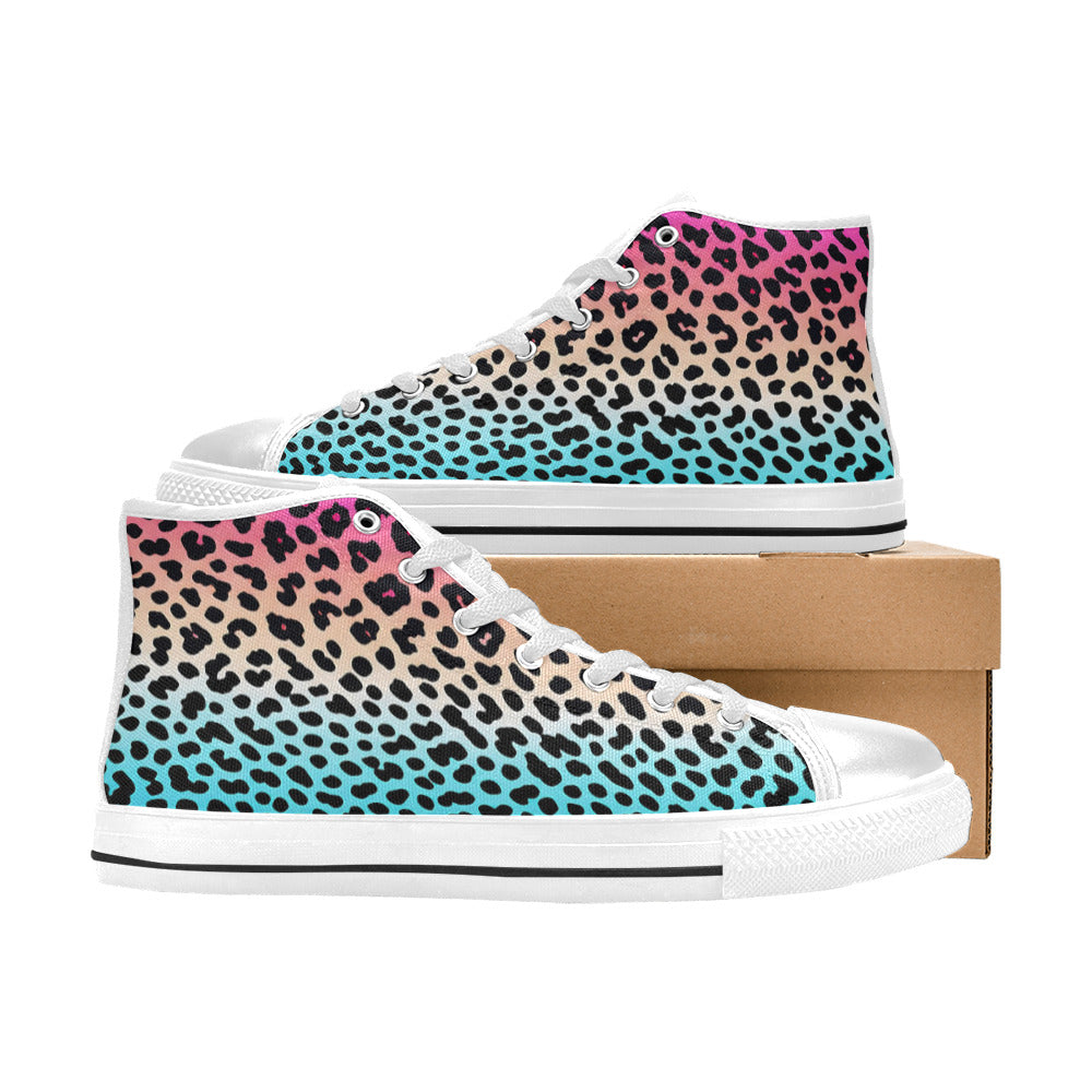 MEN'S Gradient Leopard Print Men’S High Top Canvas Grunge Custom Shoes