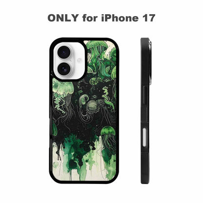 iPhone 17 Case — Sea Creature Burst Black Original Art, Custom Print Case Cover
