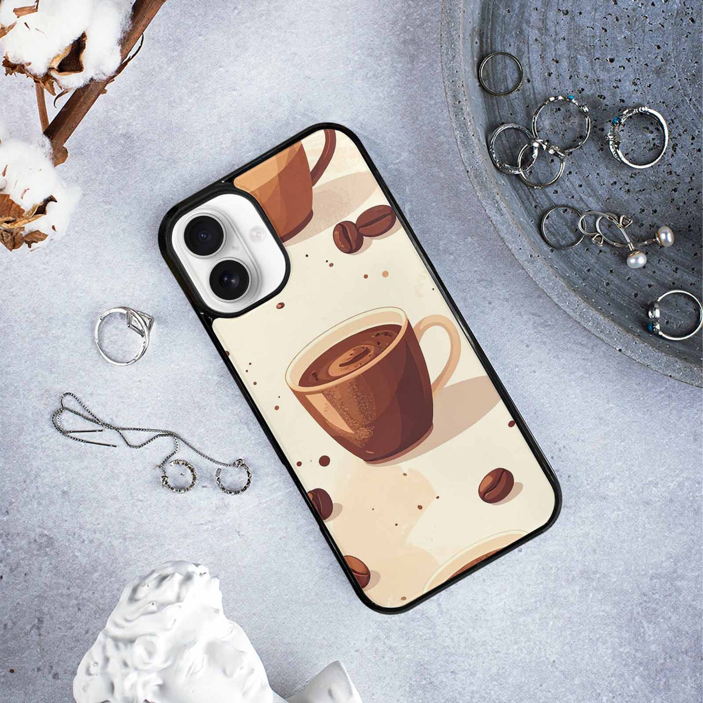iPhone 16 Plus Case — Coffee Cup And Bean Pattern Seamless, Custom Phone Case