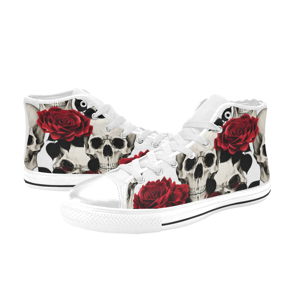MEN'S Skulls Roses Deluxe 6 High Top Canvas Cottagecore Custom Shoes