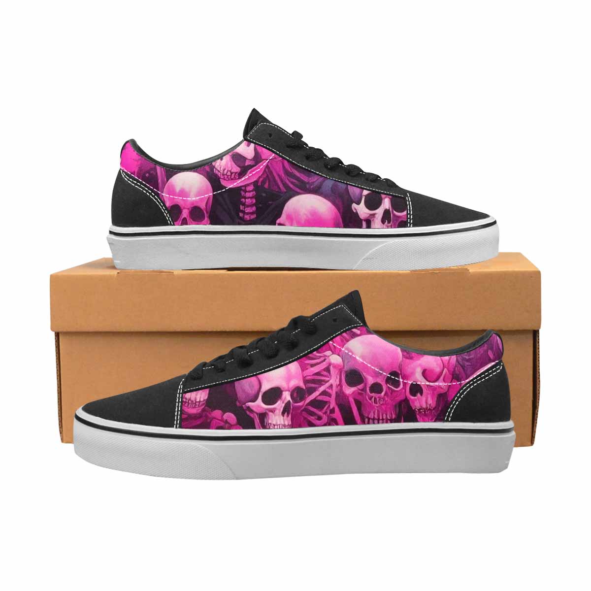 WOMEN'S Skeletons  Neon Pink Lace-Up Canvas Kaleidoscope Custom Sneakers
