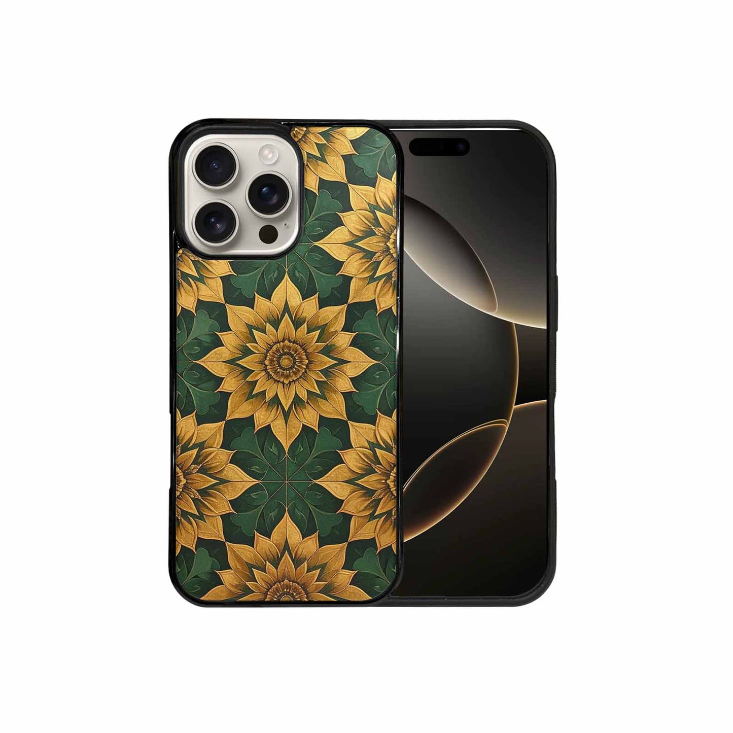 iPhone 16 Pro Max Case — Sunflower Mandala Kaleidoscope Custom, Original Design Phone Case