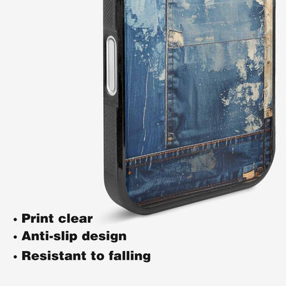 iPhone 16 Plus Case — Denim Distressed Textures Print Edge To, Custom Designed Case Cover