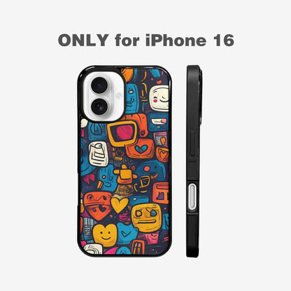 iPhone 16 Case — Hand Drawn Icon Doodle Pattern Hundreds, Original Design Phone Case