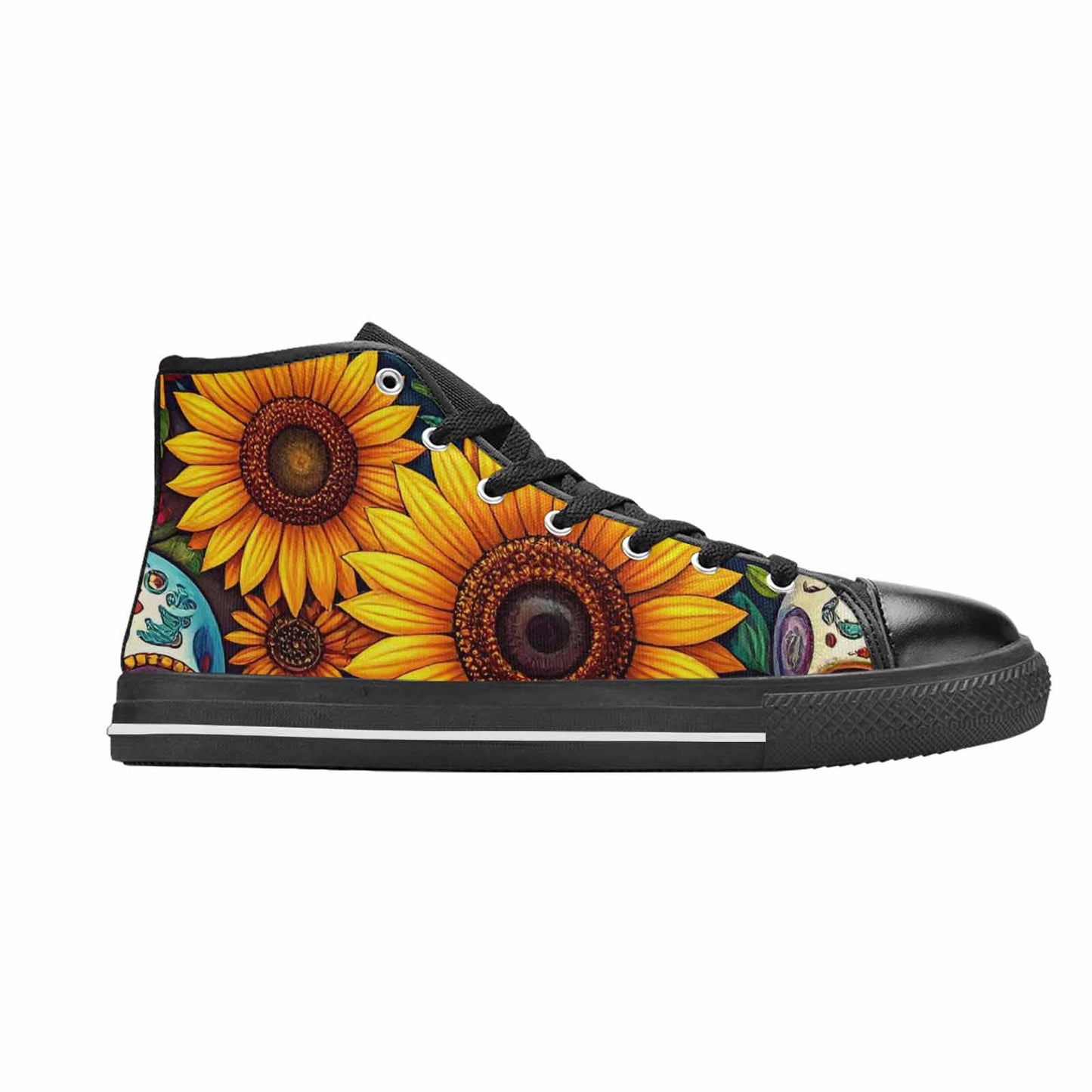 WOMEN'S Sunflower Skulls Print High Top Canvas Dreamcore Custom Shoes