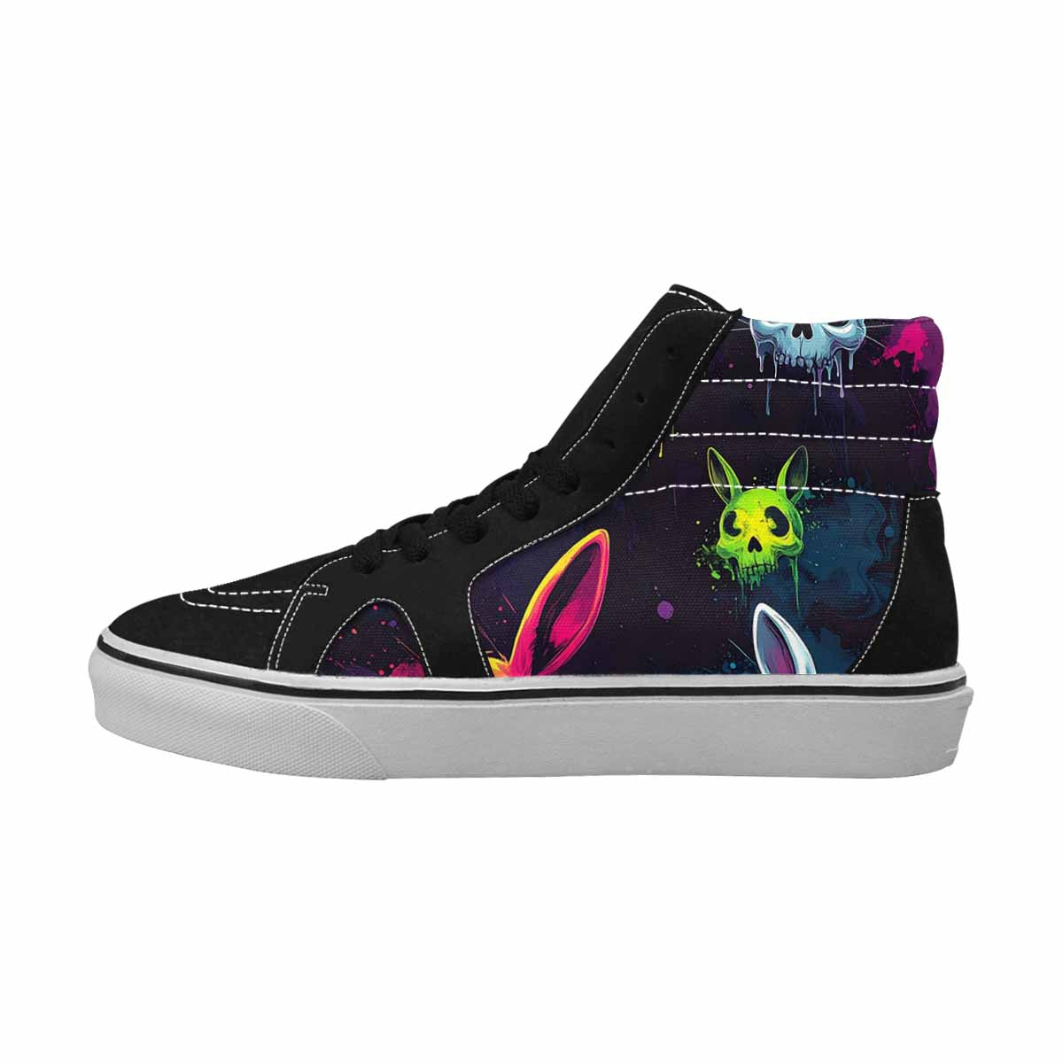 MEN'S Radioactive Ghost Bunny Skull High Top Canvas Wallpaper Art Custom Sneakers