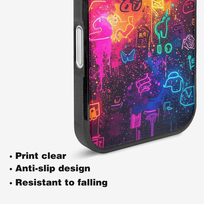 iPhone 16 Case — Neon Glow Outline Icon Pattern Hundreds, Custom Print Case Cover