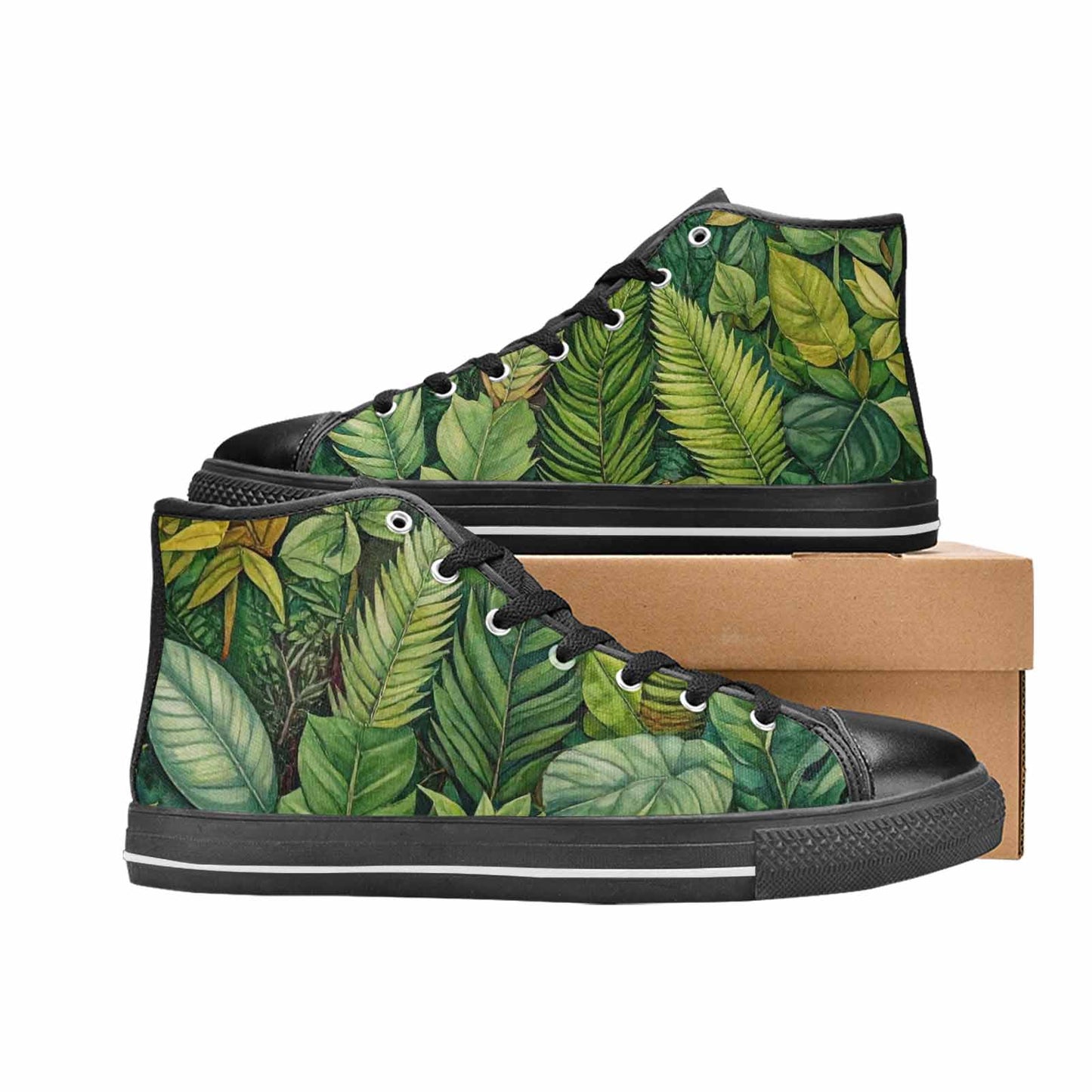 MEN'S Seven-Point Palmate Leaf High Top Canvas Dark Academia Custom Sneakers