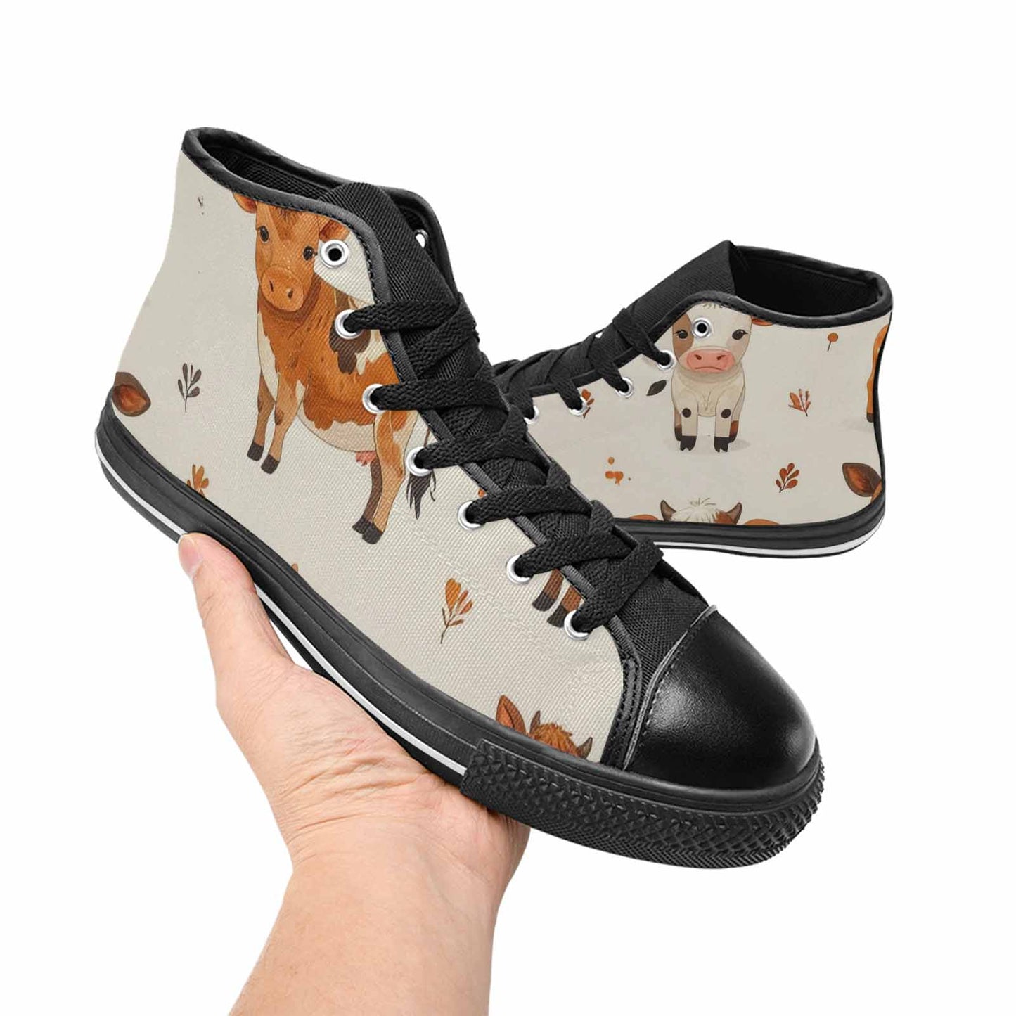 MEN'S Cow Animal Print High Top Canvas Cottagecore Custom Sneakers