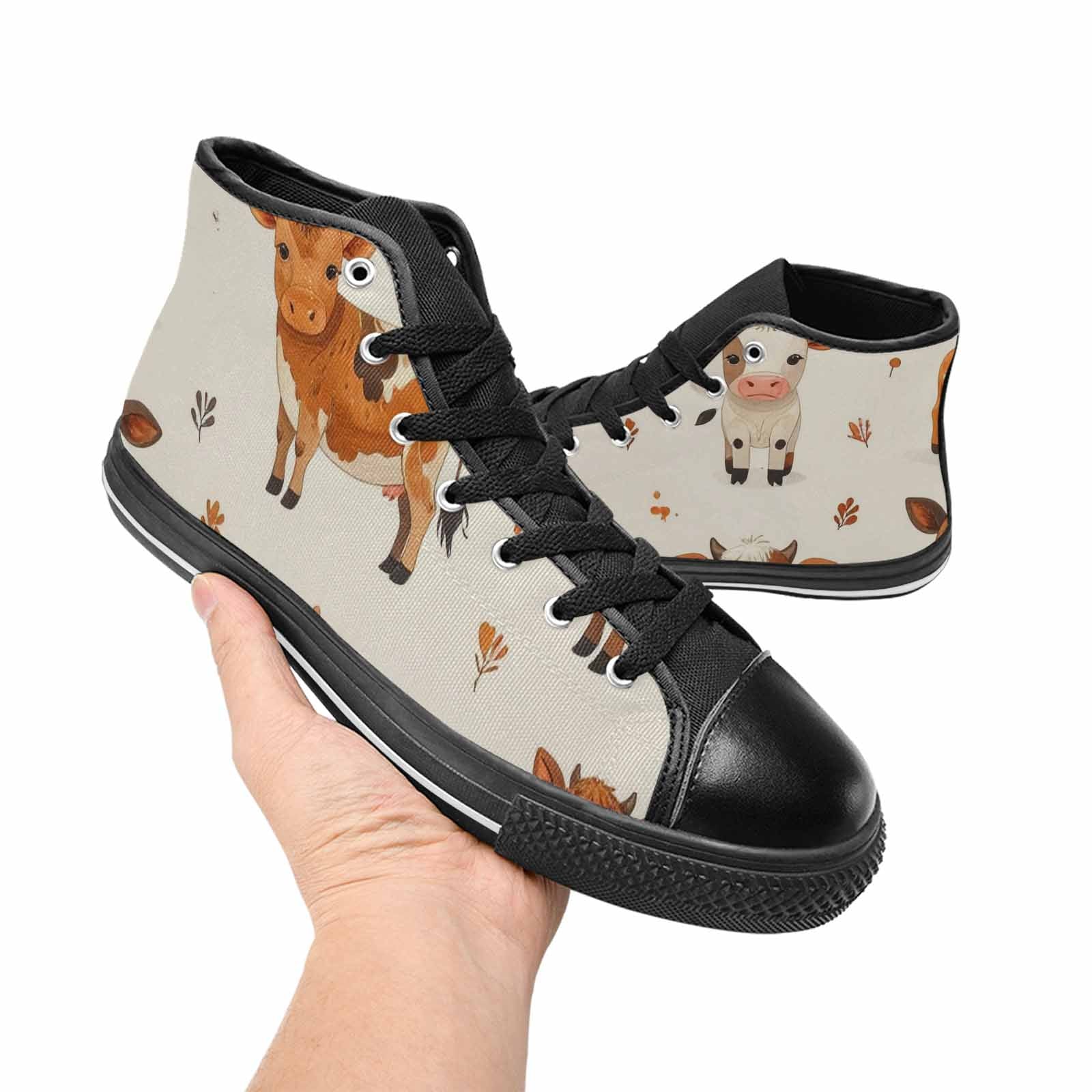 MEN'S Cow Animal Print High Top Canvas Cottagecore Custom Sneakers