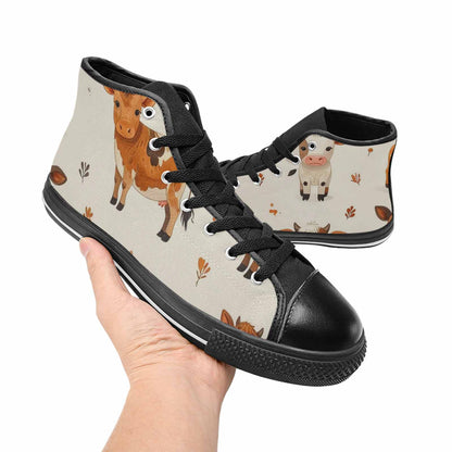 MEN'S Cow Animal Print High Top Canvas Cottagecore Custom Sneakers