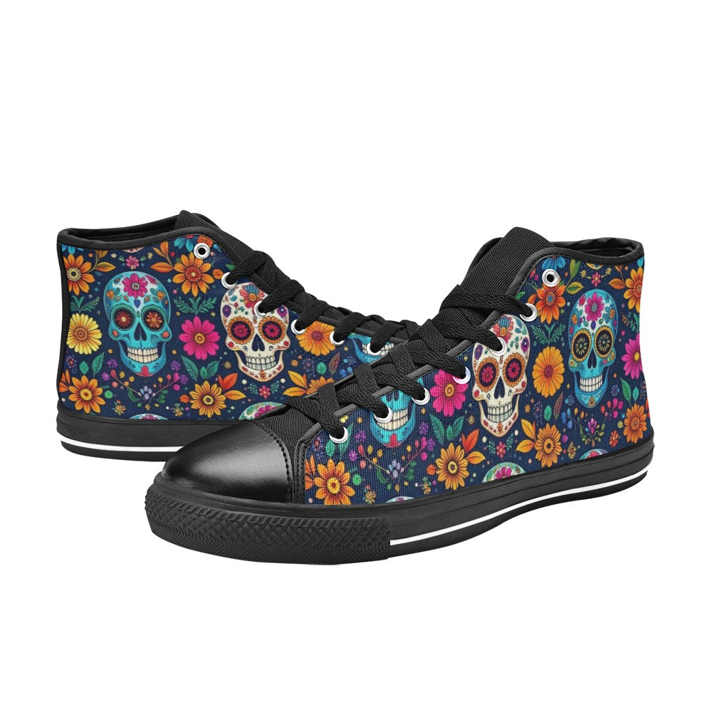 MEN'S Rainbow Sugar Skull Weave High Top Canvas Cottagecore Custom Shoes
