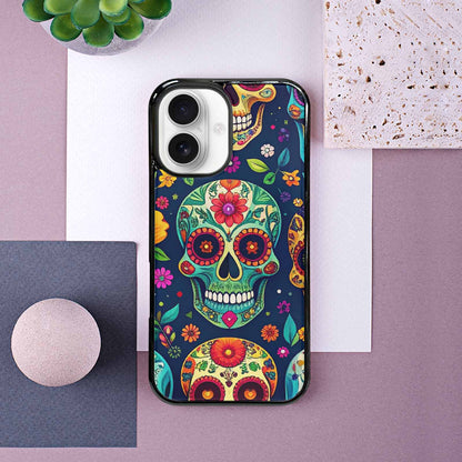 iPhone 16 Case — Rainbow Sugar Skull Weave, Custom Phone Case