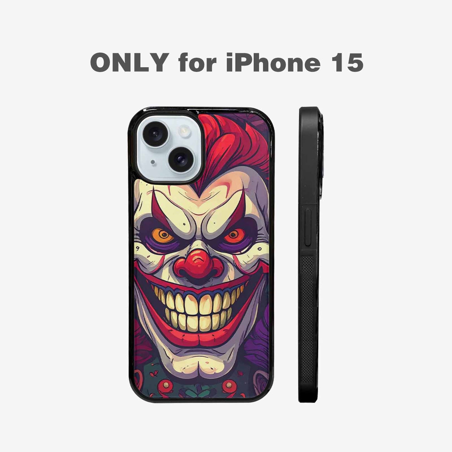 iPhone 15 Case — Evil Circus Heads Faces Overlapping Patterns, Custom Printed Phone Case